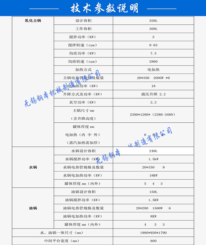 350L乳化机技术参数