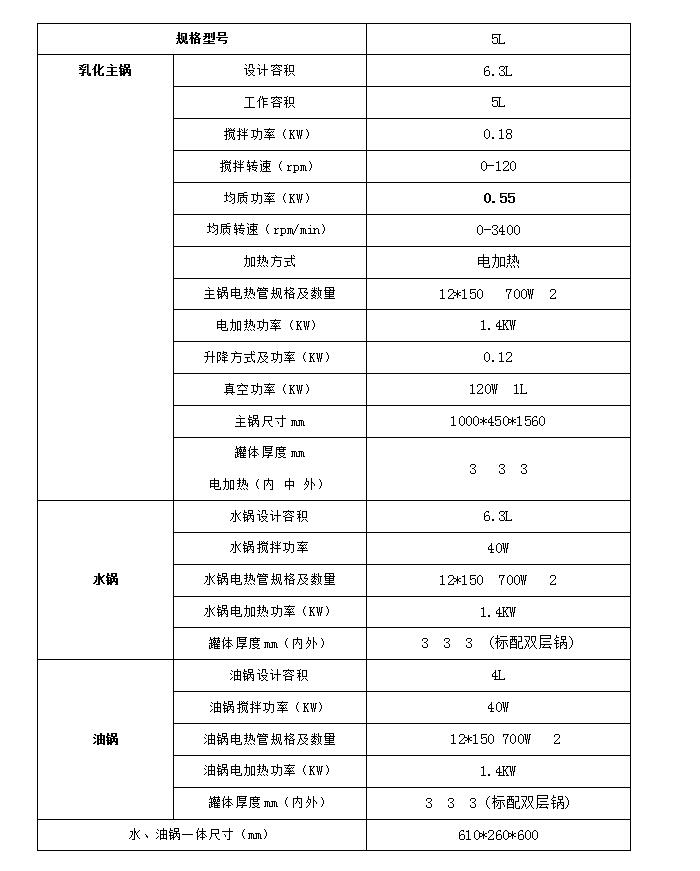 5L乳化机技术参数